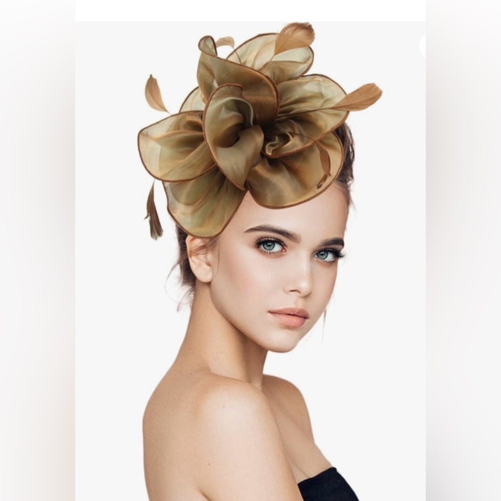 Mocha Brown Satin & Feathers Fascinator Hat For tea Parties horse Derby